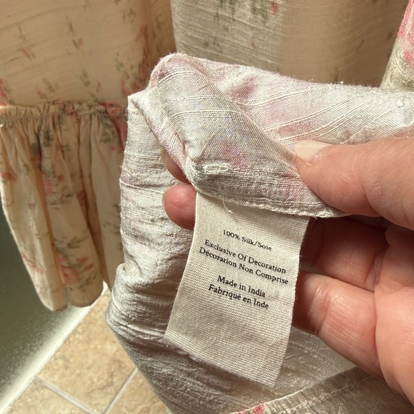 LoveShackFancy Terrence Dress 100% Silk - Pockets Ruffle Hem Puff Sleeve Eyelet - Picture 14 of 17